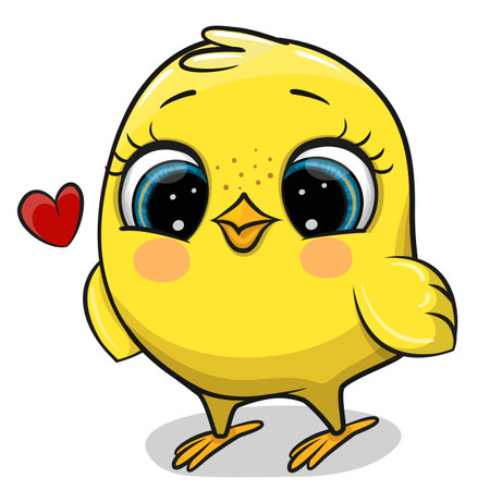 Cute Cartoon chicken with hearts on a white backgroundのイラスト素材