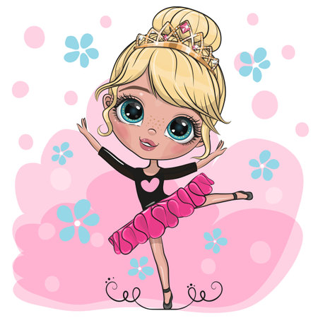 Cute Cartoon Ballerina on a pink backgroundのイラスト素材