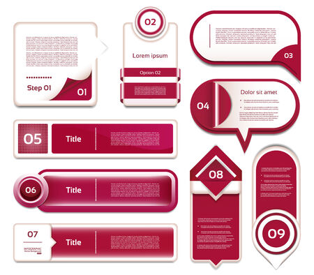 Set of red-violet vector progress, version, step icons. eps 10のイラスト素材