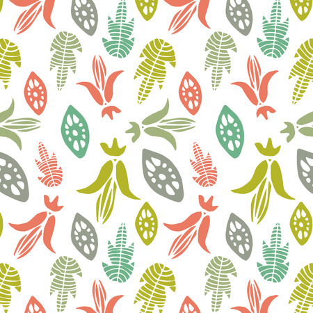 Seamless pattern with floral elements and leaves.  Vector abstract background.のイラスト素材