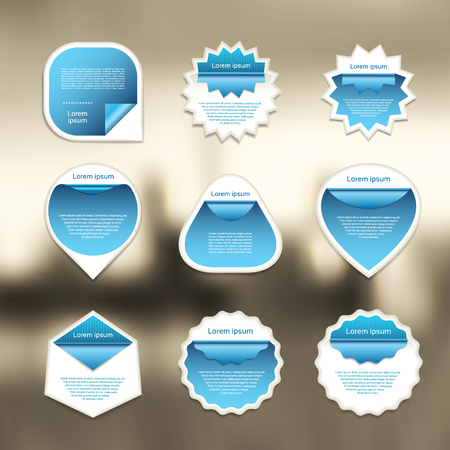 Set of blue and white vector stickers on blured background.  Vector illustration.のイラスト素材