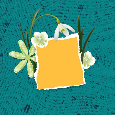 Natural background with spring flowers and torn paper.のイラスト素材