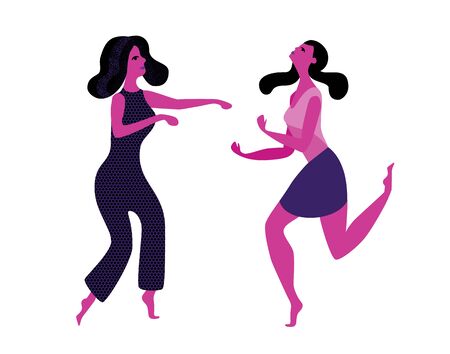 Happy dancing women. Female dancers. vector illustrationのイラスト素材