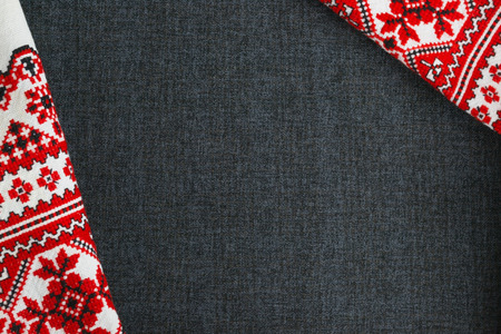 authentic embroidered towel on a black background, handmadeの写真素材