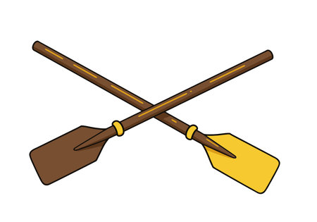 Rowing Oars Clipart. A simple illustration of two crossed rowing oars with brown handles and yellow...