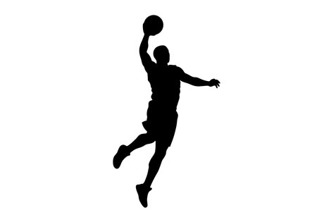 Basketball silhouette clipart. A dynamic silhouette of a basketball player leaping for a dunk, capturing the energy and athleticism of the sport.の写真素材