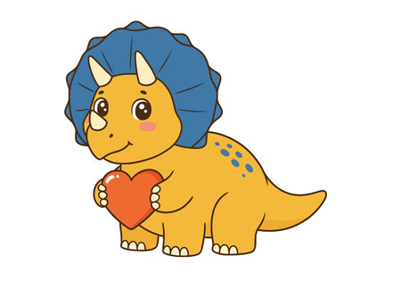 Dinosaur Valentine Clip Art. A cute dinosaur holds a red heart. Vector illustration design.の写真素材