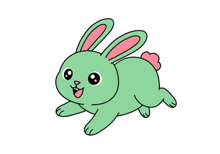 Small Rabbit Running Clipart. Vector illustration design of a small green rabbit running with a happy expression.の写真素材