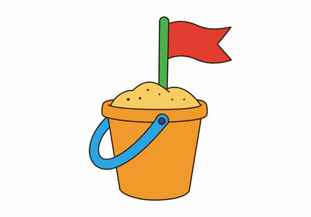 Sand Bucket Clip Art. This image shows an orange bucket filled with sand and a red flag. Vector illustration design.の写真素材