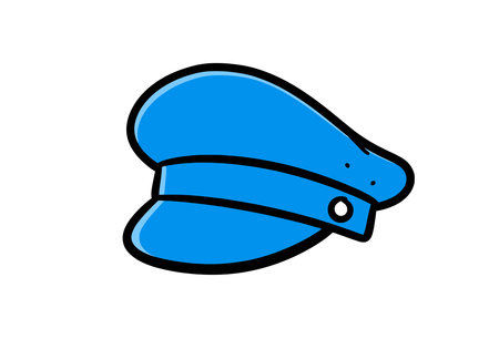 Bus Driver Hat Clipart. A cartoon illustration of a blue bus driver's cap with a visor and a button.の写真素材