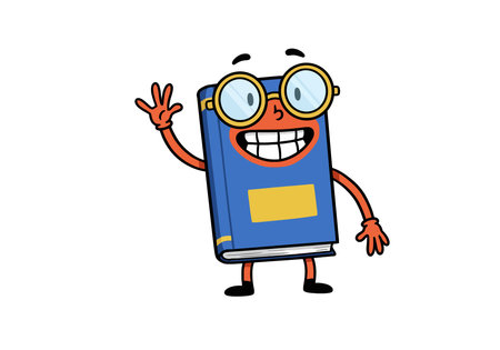 Book Cartoon Clipart. A blue book with glasses, arms, and legs, waving and smiling. Vector illustration design.の写真素材