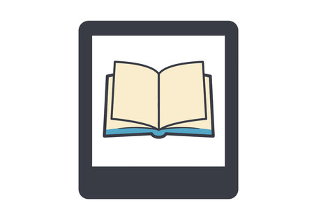Ebook Clipart. Open book icon on a tablet screen. Vector illustration design.の写真素材