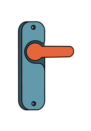 Door Holder Clip Art. This image shows a door handle with a blue backplate and an orange lever. Vector illustration design.のイラスト素材