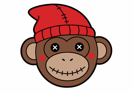 Sock monkey head clip art. A sock monkey face with a red hat, button eyes, and stitched mouth....
