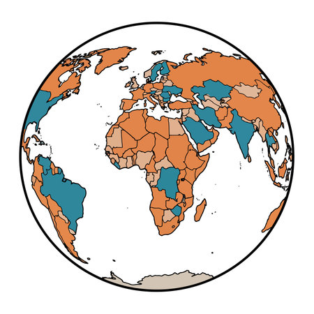 Earth globe clip art. Map of the world with countries in orange, blue, and beige. Vector illustration design.のイラスト素材