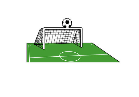 Field goal clip art. This image shows a soccer ball on top of a goalpost on a soccer field. Vector illustration design.のイラスト素材