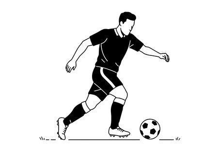 Black and white football player clipart. A football player in action, kicking a ball. Vector illustration design.のイラスト素材