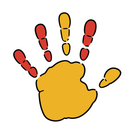 Clip art hand print. This image shows a simple handprint with five fingers in black outline. Vector illustration design.のイラスト素材