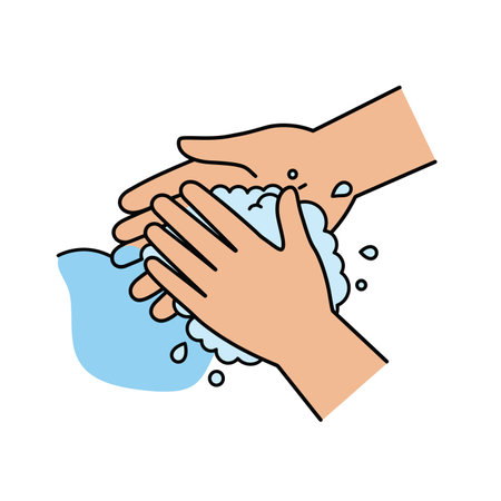 Clip art of hand washing. This image shows two hands being washed with soap and water. Vector illustration design.のイラスト素材