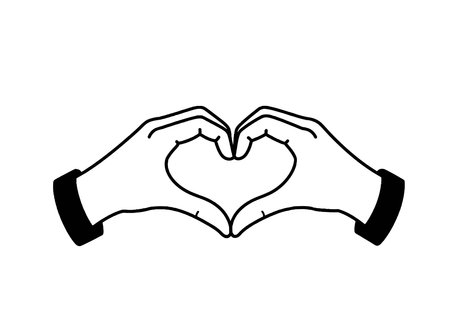Drawn heart hand clipart. Two hands forming a heart shape with fingers. Vector illustration design.のイラスト素材