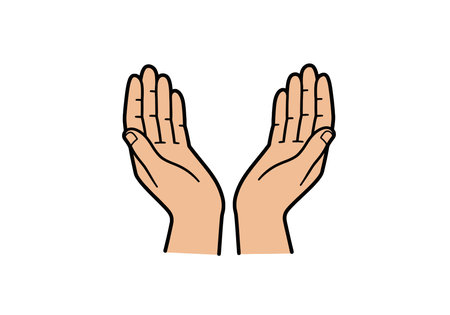Dua hands clipart. Two hands are shown in a prayer position with palms facing upwards. Vector illustration design.のイラスト素材