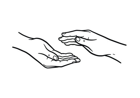 Helping hand images clip art. Two hands, one open and one hovering above, symbolizing assistance or support. Vector illustration design.のイラスト素材