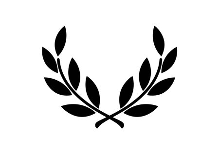 Black laurel leaves clipart. This image shows a symmetrical arrangement of black laurel leaves forming a wreath. Vector illustration design.のイラスト素材
