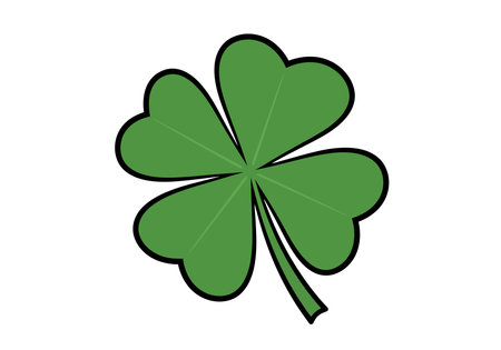 4 leaf clover clipart. Green four-leaf clover with black outline. Vector illustration design.のイラスト素材