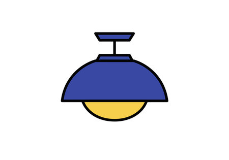 Clip art light. This image shows a blue and yellow ceiling light fixture with a dome-shaped shade. Vector illustration design.のイラスト素材