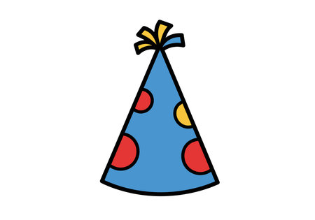 Clip art party hat. Blue party hat with red and yellow polka dots. Vector illustration design.のイラスト素材