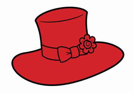 Red-hatters clipart. A red hat with a wide brim, a bow, and a flower decoration. Vector illustration design.のイラスト素材