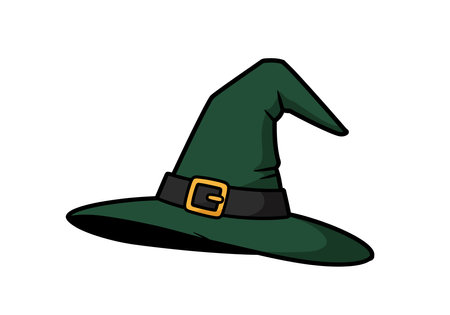 Witch-hat-vector clipart illustration design. Green witch hat with a black belt and gold buckle. Vector illustration design.のイラスト素材