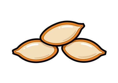 3 pumpkin seed clipart. Three pumpkin seeds arranged in a triangular formation with a simple, clean design. Vector illustration design.のイラスト素材