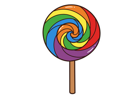 Rainbow lollipop clipart. A colorful swirl lollipop on a stick with vibrant rainbow colors. Vector illustration design.のイラスト素材
