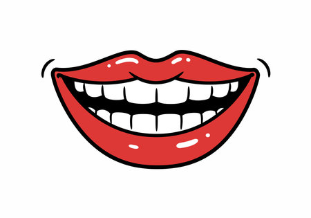 Cartoon mouth clipart. This image shows a cartoon-style mouth with red lips and white teeth. Vector illustration design.のイラスト素材