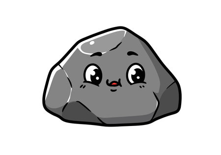 Cartoon rock clipart. This image shows a cute cartoon rock with a smiling face, large eyes, and blush marks. Vector illustration design.のイラスト素材