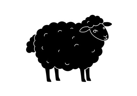 Black sheep clip art. This image shows a black sheep with a fluffy wool coat and simple facial features. Vector illustration design.のイラスト素材