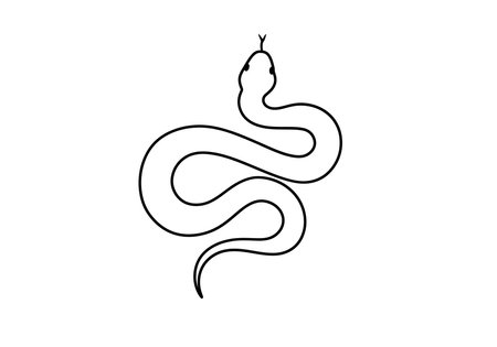 Snake clip art black and white. This image shows a simple black and white line drawing of a snake with a coiled body and a forked tongue. Vector illustration design.のイラスト素材
