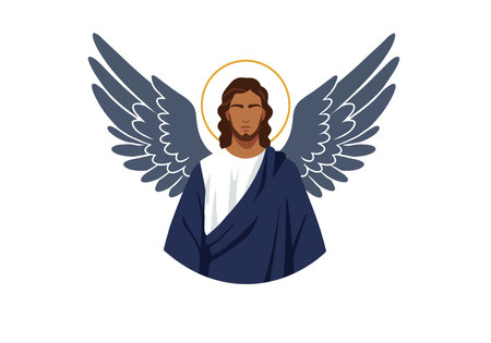 Angel Moroni clip art. An angel with wings and a halo, wearing a blue robe. Vector illustration design.のイラスト素材