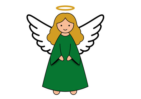 Angel clip art Christmas. An angel with a halo, wings, and a green robe. Vector illustration design.のイラスト素材