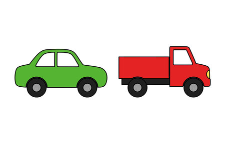 Car truck clipart. This image shows a green car and a red truck side by side. Vector illustration design.のイラスト素材