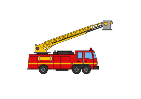 Fire ladder clipart. This image shows a red fire truck with an extended yellow ladder and a bucket...