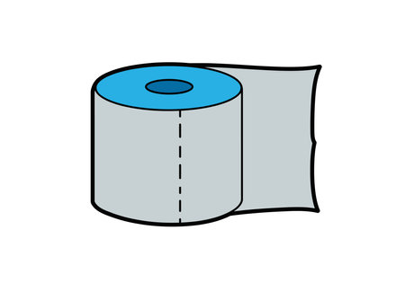 Toilet paper roll clip art. This image shows a roll of toilet paper with a blue core and a sheet partially unrolled. Vector illustration design.のイラスト素材
