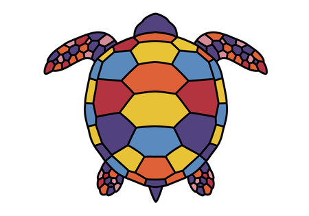 Turtle shell clip art. Colorful mosaic pattern with hexagonal shapes. Vector illustration design.のイラスト素材