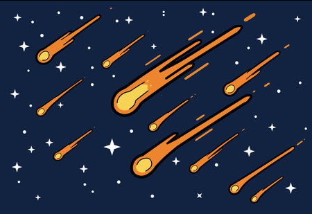 Meteor shower clipart. This image shows a meteor shower with multiple meteors streaking across a...