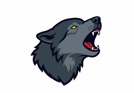 Howling wolf head clipart. A fierce wolf head with an open mouth, showing sharp teeth and a red...