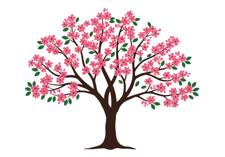 Blossom tree clip art. This image shows a tree with pink blossoms and green leaves. Vector illustration design.のイラスト素材
