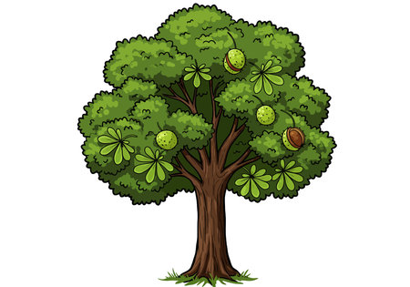 Chestnut tree clipart. A tree with green foliage and chestnuts. Vector illustration design.のイラスト素材