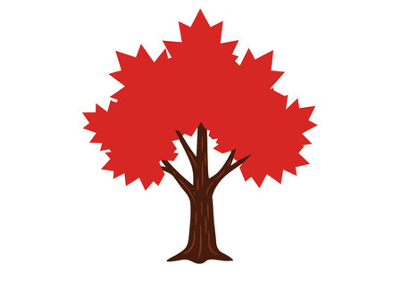 Maple tree clip art. A brown tree trunk with red leaves in a stylized form. Vector illustration design.のイラスト素材