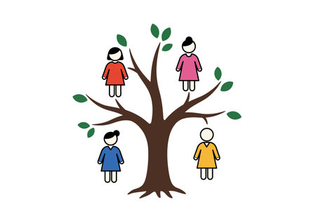 Family tree 4 members clipart. Four figures on a tree with green leaves. Vector illustration design.のイラスト素材